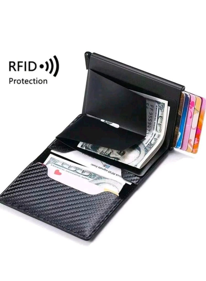Shein Card Holder, Men Credit Card Holder, Slim Card Case Front Pocket Anti-theft-RFID Auto Pop up Travel Thin Wallets for Men, Carbon Fiber Black( Hold 12-14 Cards), Minimalist - Image 3